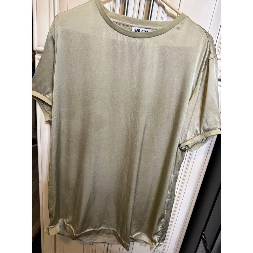 SER.O.YA Women's Crew Neck Kate Silk Short Sleeve Tee Sage Green XL